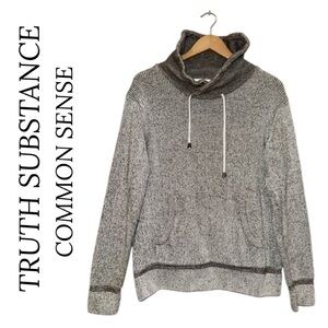 TRUTH SUBSTANCE COMMON SENSE Gray Sweater Kangaroo Pocket Mock Cowl Neck Men L